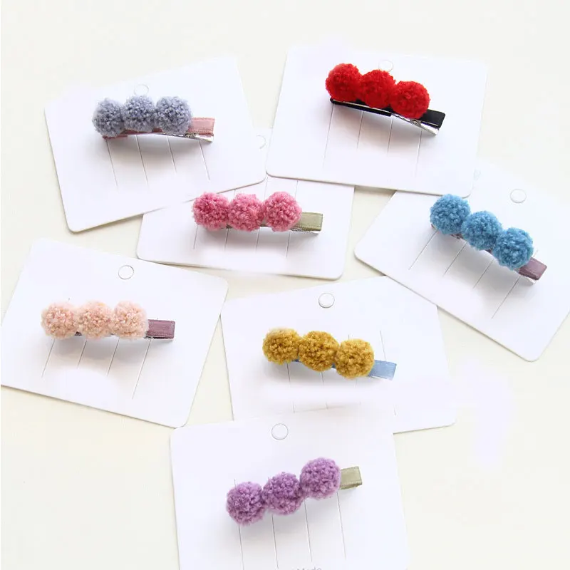 1 шт. детские мягкие заколки для волос с помпоном из трех меховых шариков |