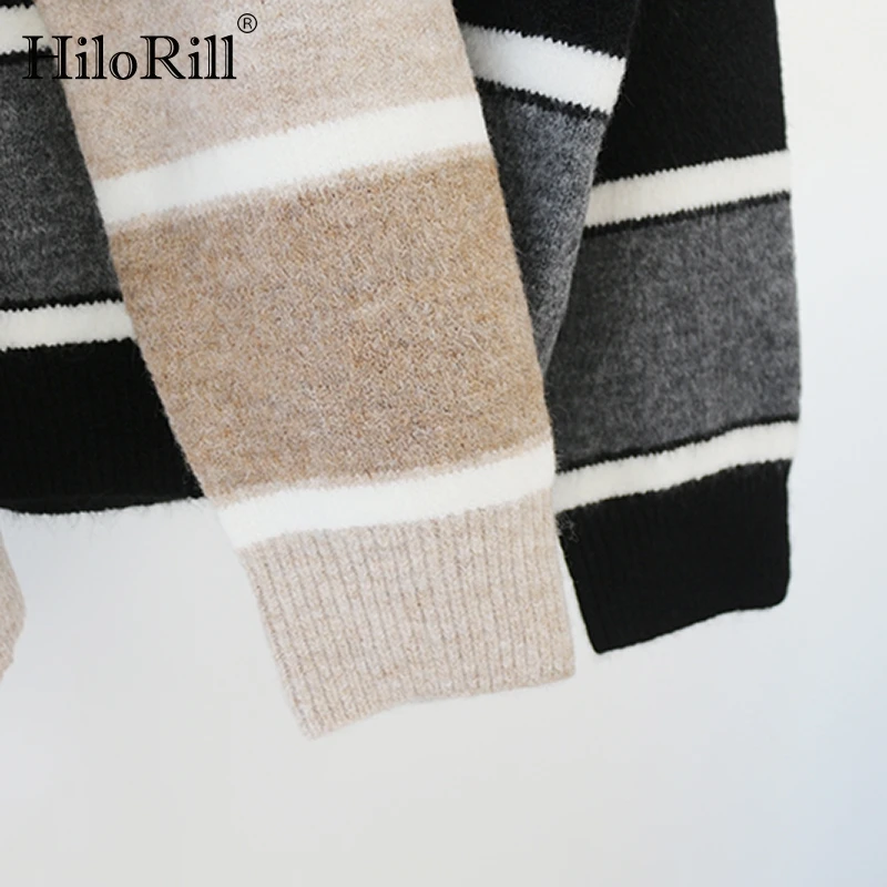 

HiloRill Women O Neck Striped Pullover Sweater Batwing Long Sleeve Soft Knitted Sweater Ladies Casual Loose All Match Sweaters