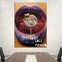 lollipop wall art decoration frog in the universe open mouth poster lip print art poster