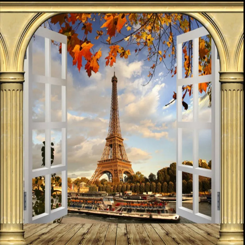 

Drop Shipping 3D Photo Wallpaper Eiffel Tower 3D Stereo Rome Maple Leaf TV Background Wallpaper Customized Living Room Mural