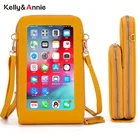 Прозрачные сумки через плечо с сенсорным экраном для телефона для женщин, дамская сумочка из искусственной кожи через плечо, маленький женский мессенджер, кошелек