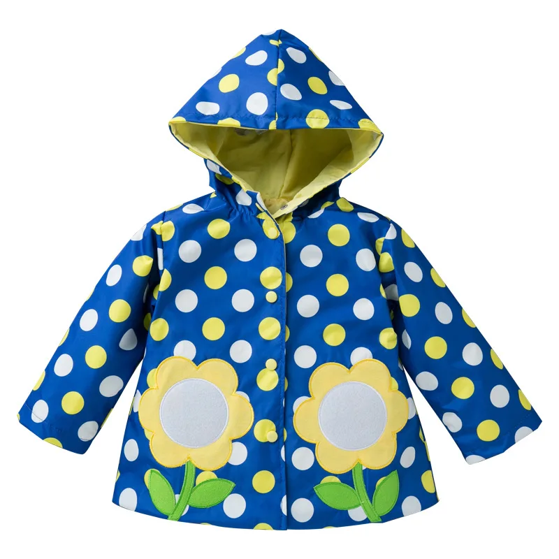 New Fashion Cute Kids Girls Flowers Wind Rain Jacket Hooded Long Sleeve Windbreak Girl Waterproof Outwear Raincoat 2-6Y |