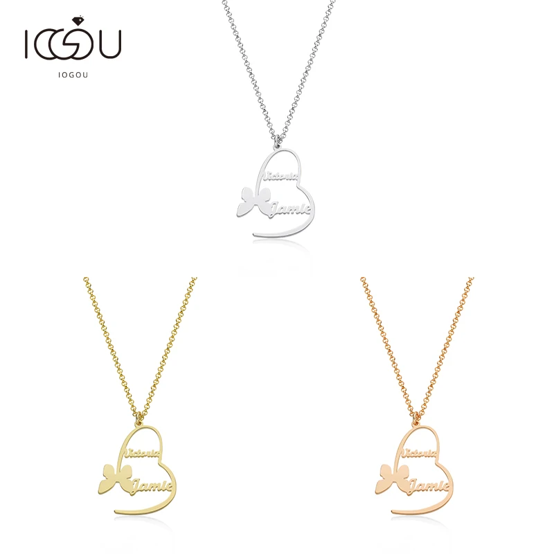 

IOGOU Mother's Day Custom Name Necklace Personalised Trendy Heart Butterfly Chain Necklace for Women Choker Pendant Jewelry Gift