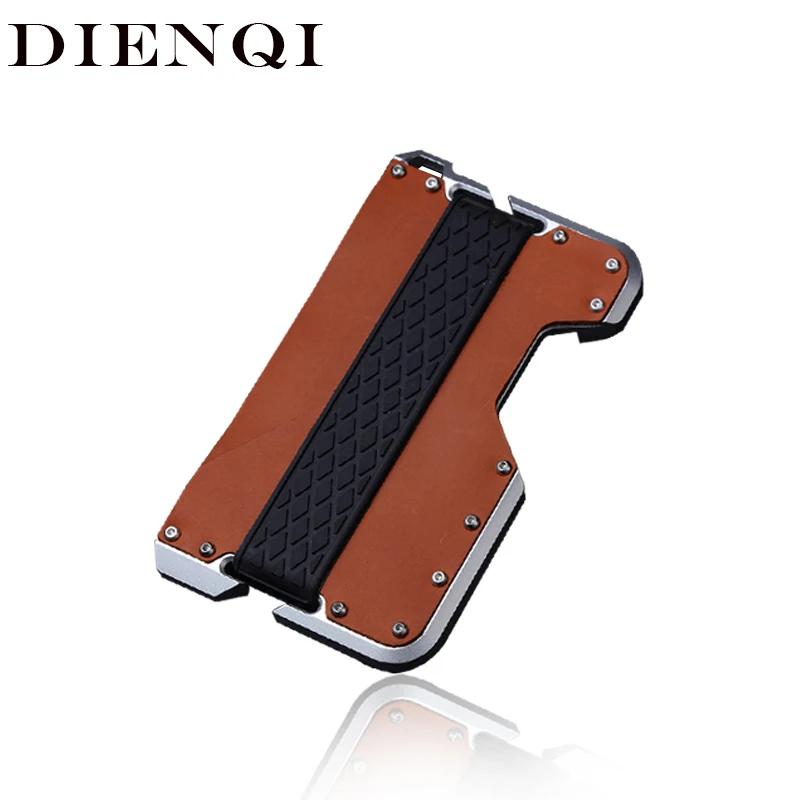 DIENQI Rfid натуральная коровья кожа мужской Кошелек Алюминиевый металлический кошелек тонкий мини держатель для карт волшебный кошелек короткий маленький кошелек для денег
