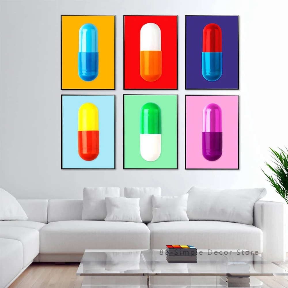 Модерн Дизайн Плакат Капсула Лекарство Красочная Живопись Декор Картина На Холсте Изображения Комнатных Украшений.
