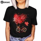Женская Черная футболка с рисунком велосипеда, сердца и дерева, корейский стиль Харадзюку, топы с графическим рисунком, Милая женская футболка, Прямая поставка, 2021