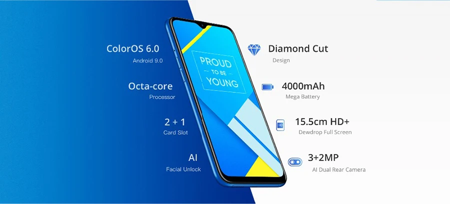 RU версия OPPO Realme C2 15,5 HD+ Dewdrop MediaTek Helio P22 2 Гб ОЗУ 16 Гб ПЗУ 13 МП AI двойная камера заднего вида 4000 мАч мобильный телефон