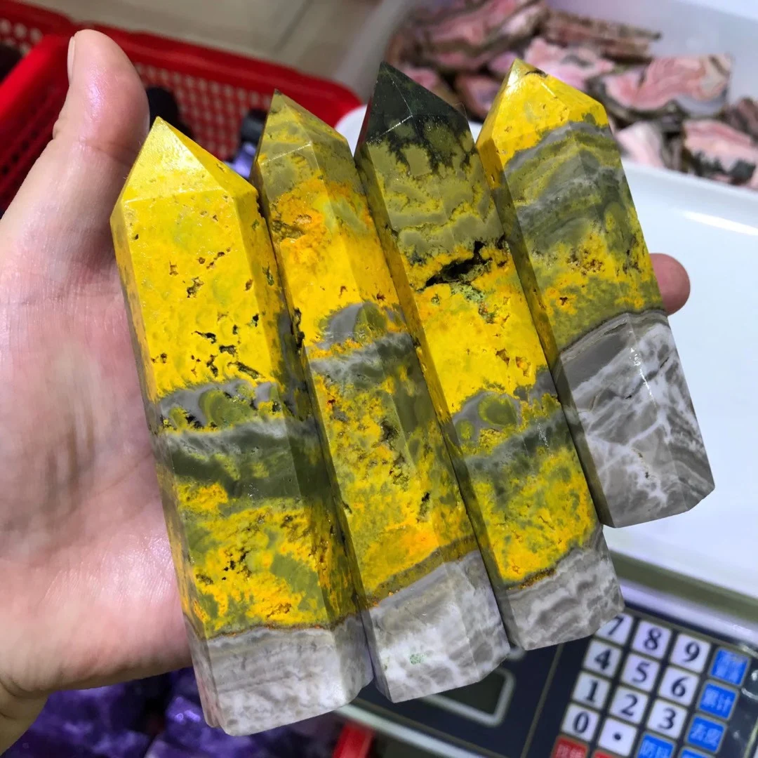 

200g Natural Yellow Bumblebee Pillar Stone Meditation Healing Crystal Ornaments Point Jasper Chakra Modern Tower Home Decor