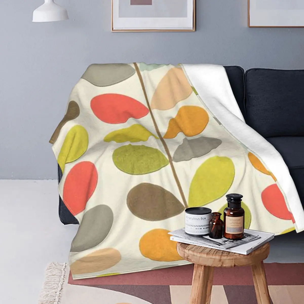 

Orla Kiely-Manta de franela para el hogar y el coche, colcha de decoración de hojas de colores, portátil, súper cálida