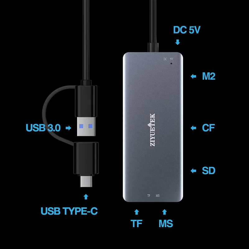Устройство для чтения карт памяти SD/CF/M2/MS/MICRO SD 5 в 1 высокоскоростной адаптер ПК