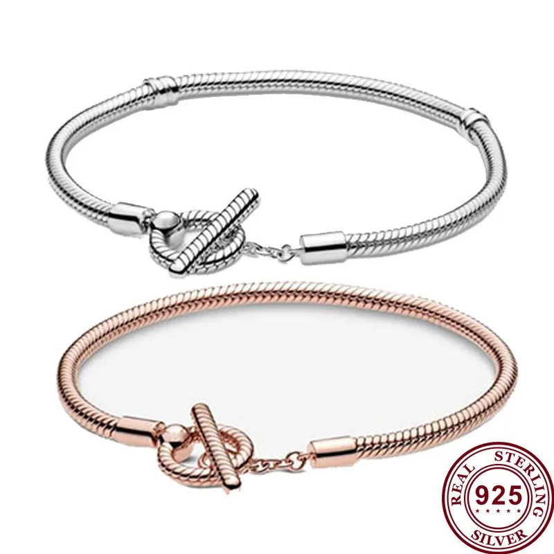 

2020 new 925 Sterling Silver Exquisite round buckle Snake Chain Pan Bracelet Fit European Charm Bracelets Women DIY Jewelry