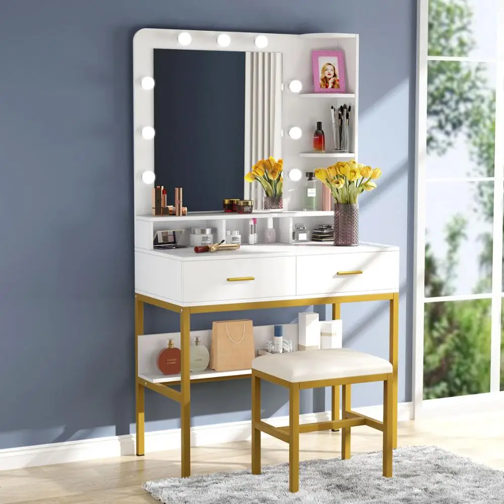 

Tribesigns Vanity Table Set with Lighted Mirror & Stool