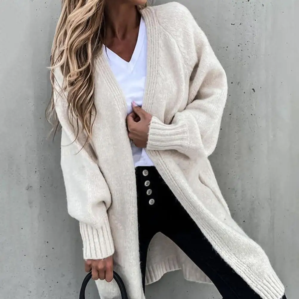 

Autumn Winter Loose Warm Knitted Sweater Women Casual V Neck Long Sleeve Sweaters Cardigan Female Solid Office Long Tops Jumper