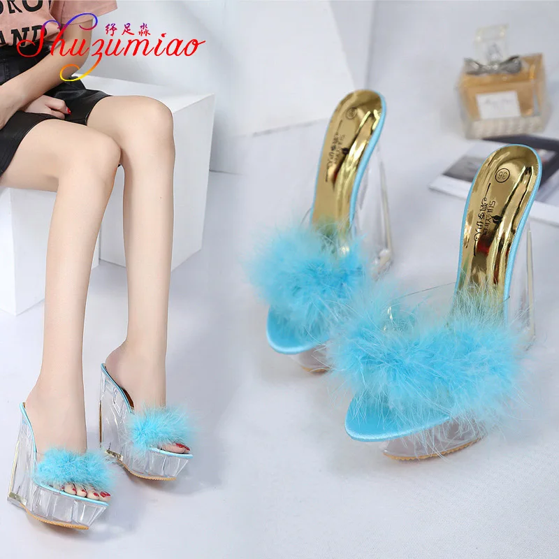 Сандалии на очень высоком каблуке 14 см прозрачные Свадебные и банкетные туфли