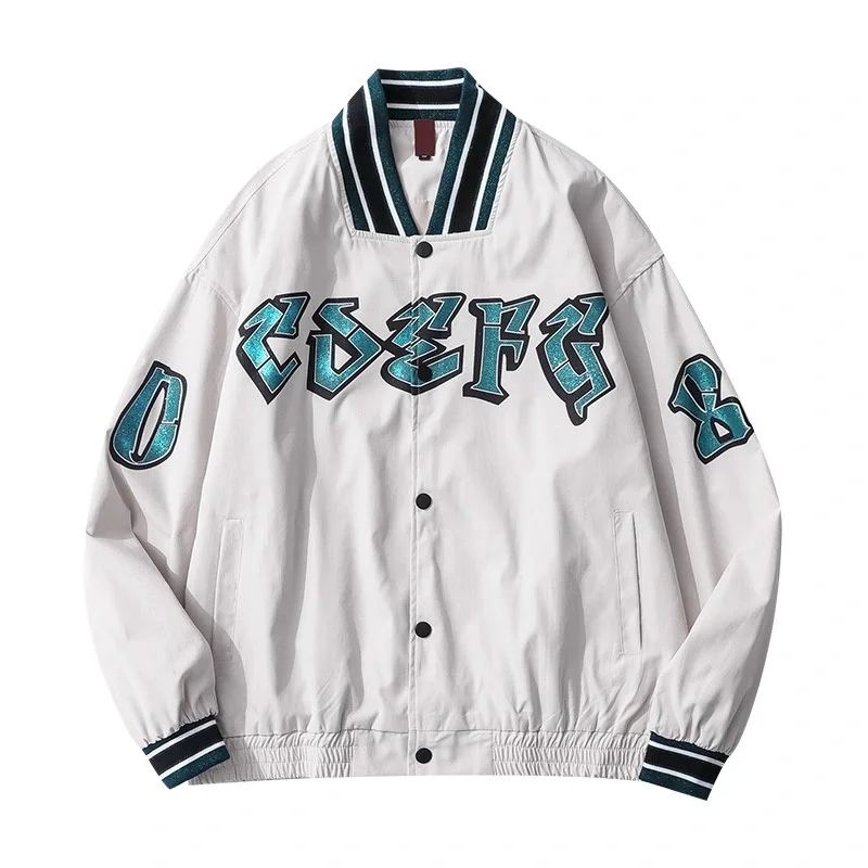 

New jacket men and women spring retro embroidery baseball uniform western prep student style vertical jacket loose jacket