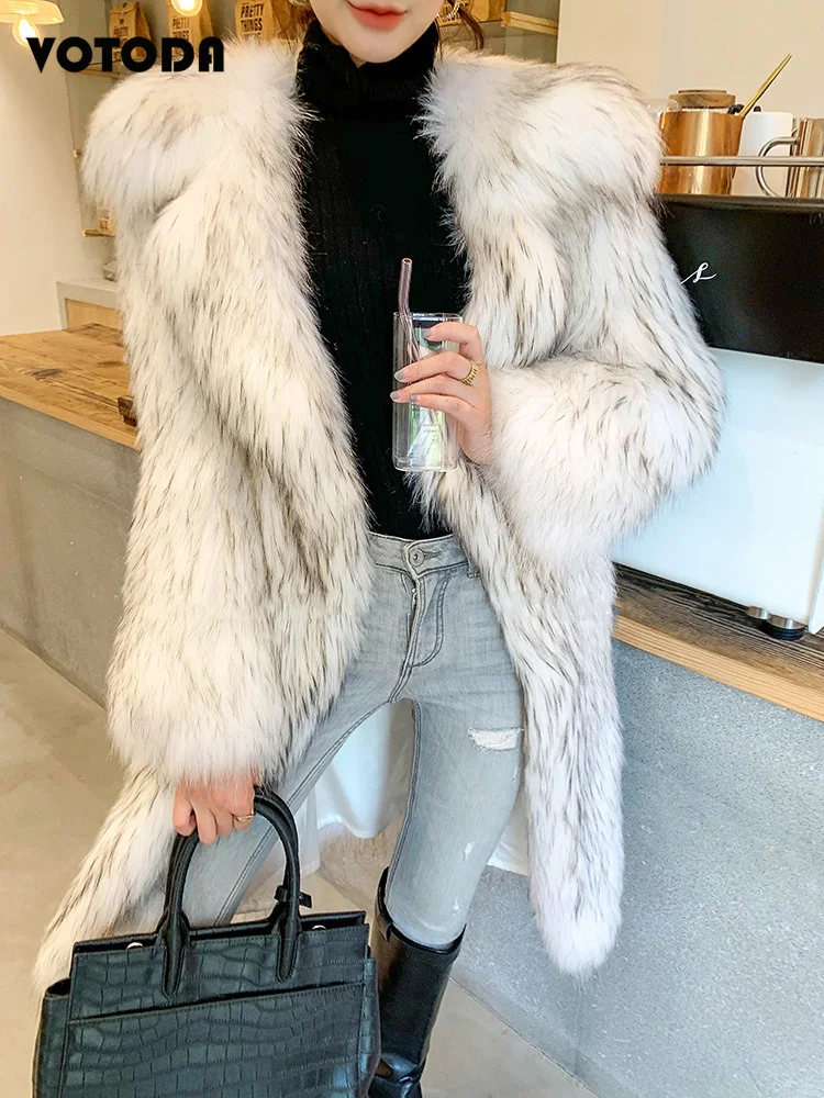 Зимнее пальто из меха енота женские длинные толстые теплые куртки