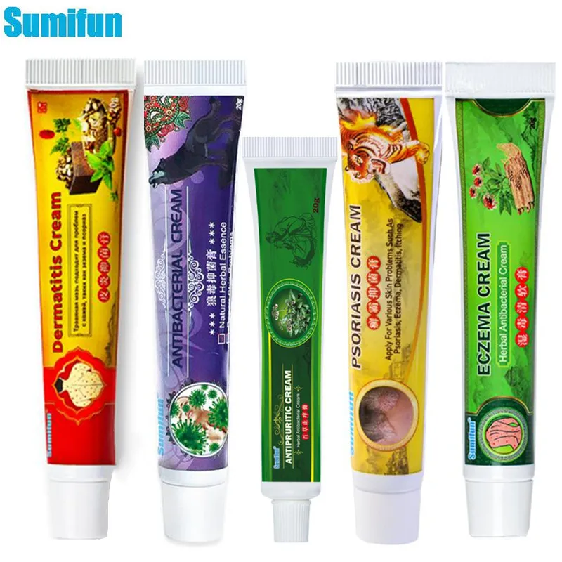 

Sumifun 5 Types Treatment Psoriasis Cream Antibacterial Antipruritic Dermatitis Eczema Herbal Ointment Anti-Itch Medical Plaster