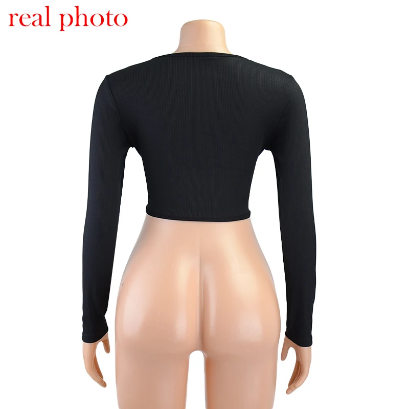 

VIBESOOTD Bandage V-Neck Tie Front Top Women Long Sleeve Spring 2021 Ribbed Knit Sexy Tops Shirts Women's Clothing Streetwear
