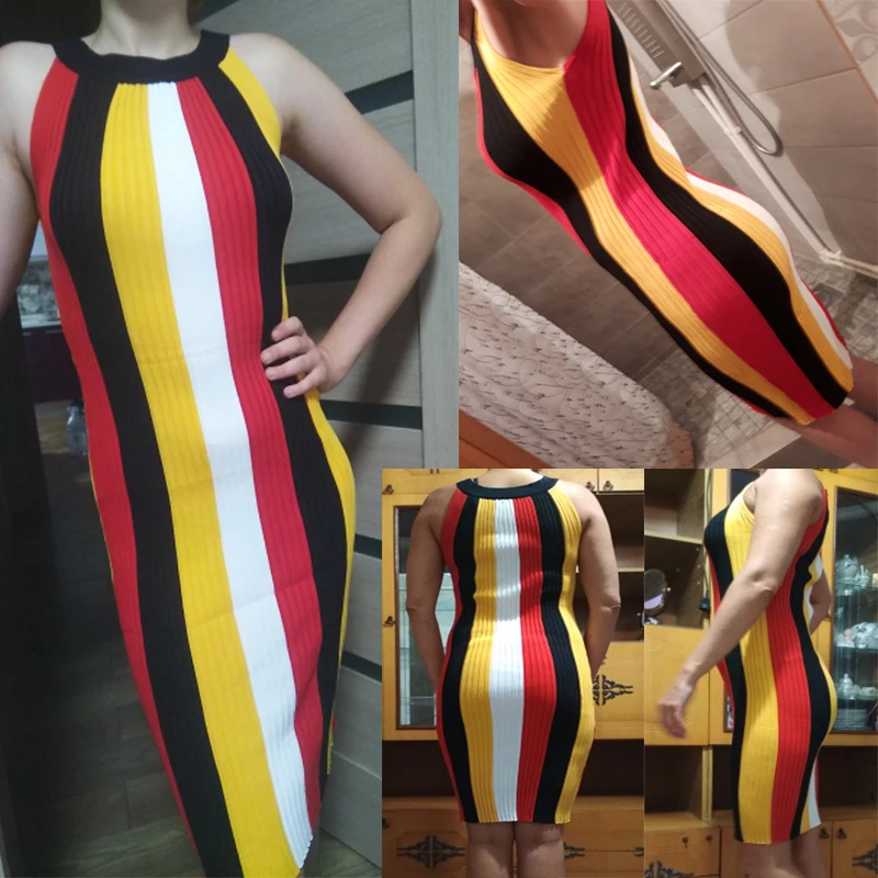 Gagarich 2019 модное эластичное Полосатое женское платье без рукавов до колен шикарное