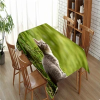 custom cat printing rectangular tablecloth home decor polyester waterproof dining table cover picnic mat blanket for outdoor