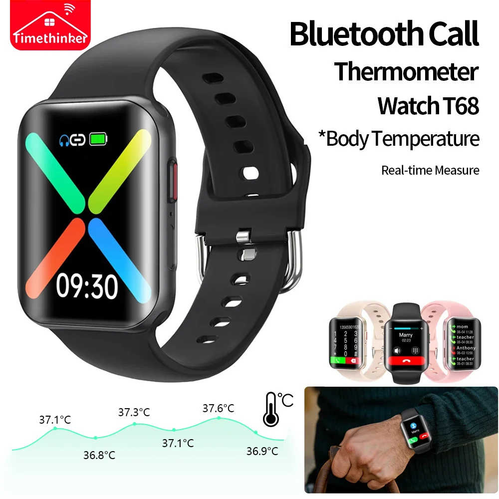 

Timethinker T68 Curved screen Smart watches Bluetooth Call Body temperature PK IWO W26 Plus 13 Pro HW22 Smart watch