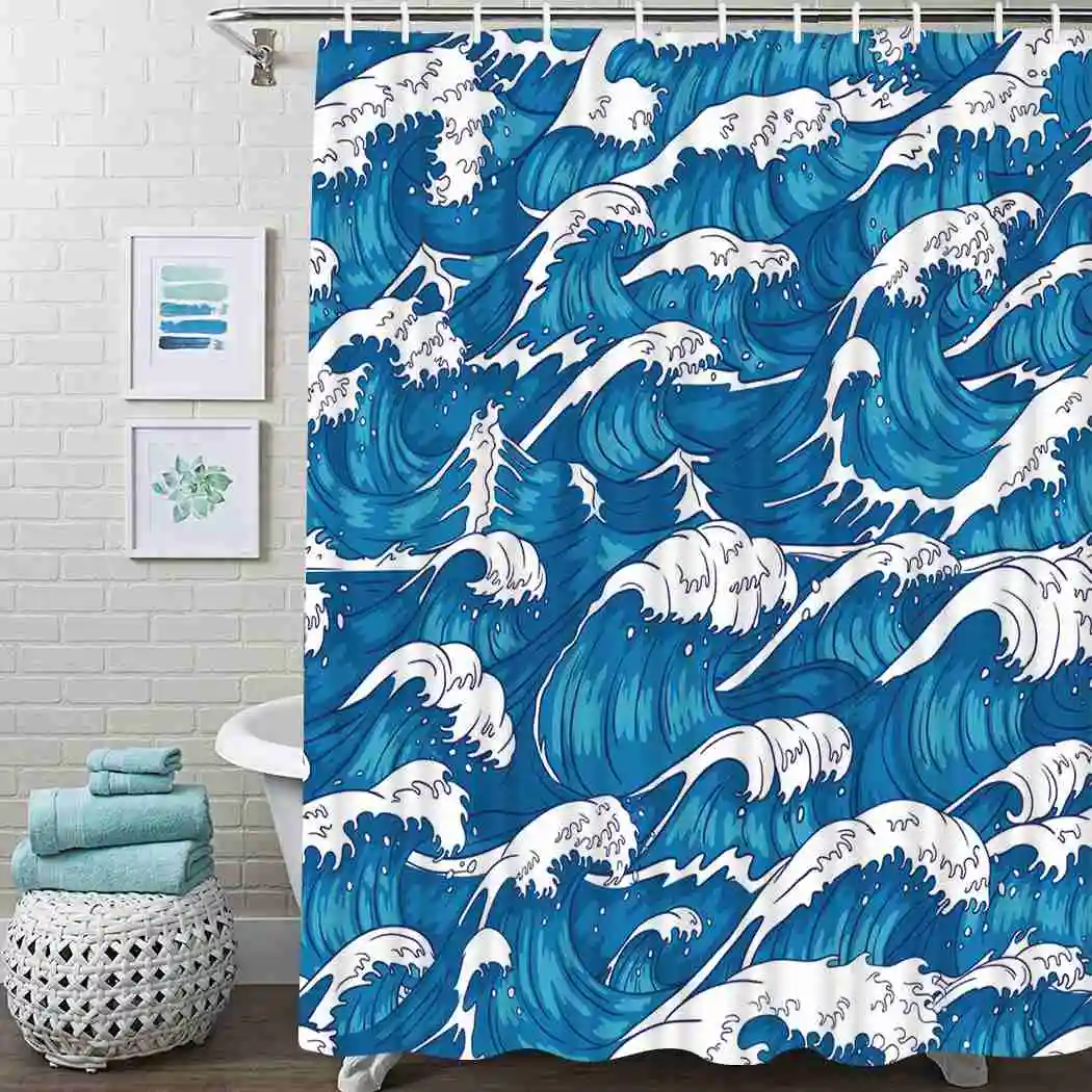 

Vintage Ocean Shower Curtain Retro Drawings Shower Curtain Waterproof Fabric For Bathroom Decor Shower Curtains Set With Hooks