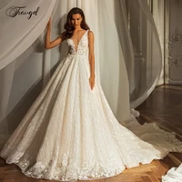 traugel a line luxury romantic wedding dresses 2021 v neck sleeveless vestido de novia lace beaded appliques robe de mariee