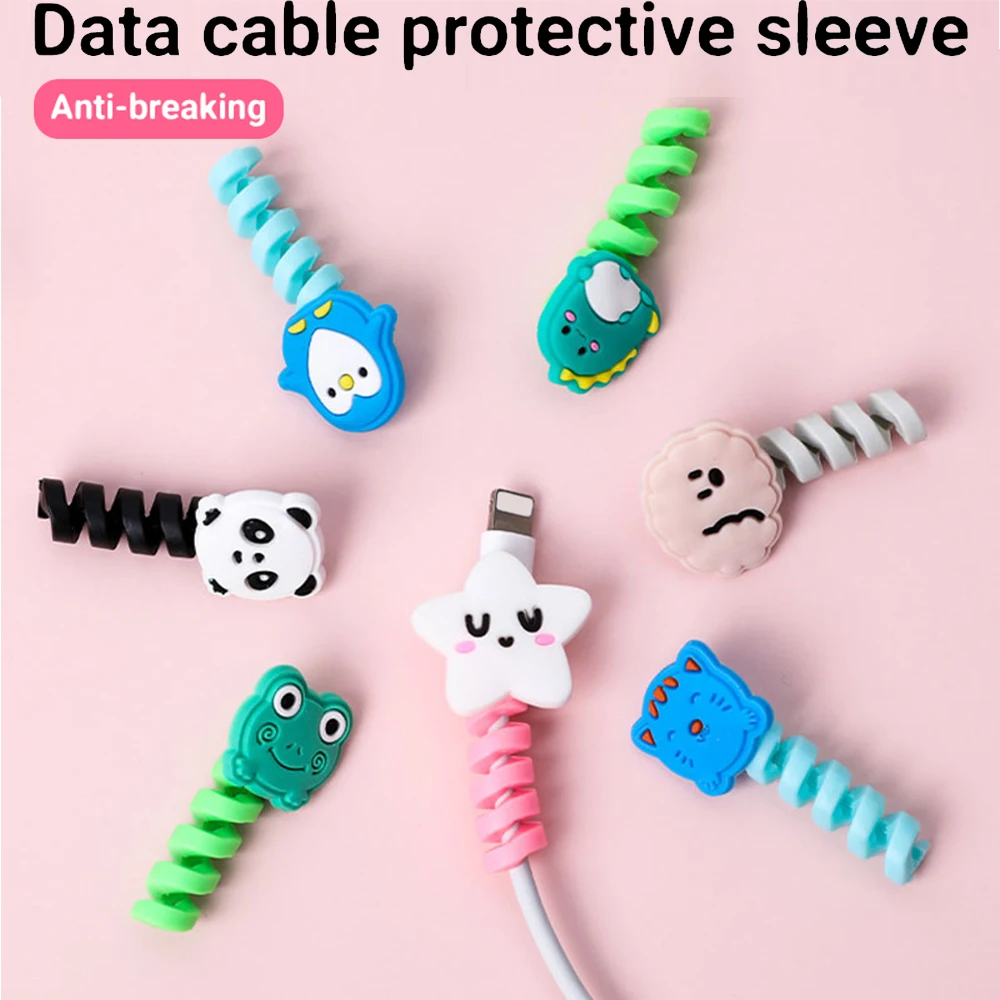 De dibujos animados lindo Protector de Cable de línea de datos de la cubierta protectora Cable de carga USB del Cable del cargador de organizador de Cable de auriculares enrollador de silicona