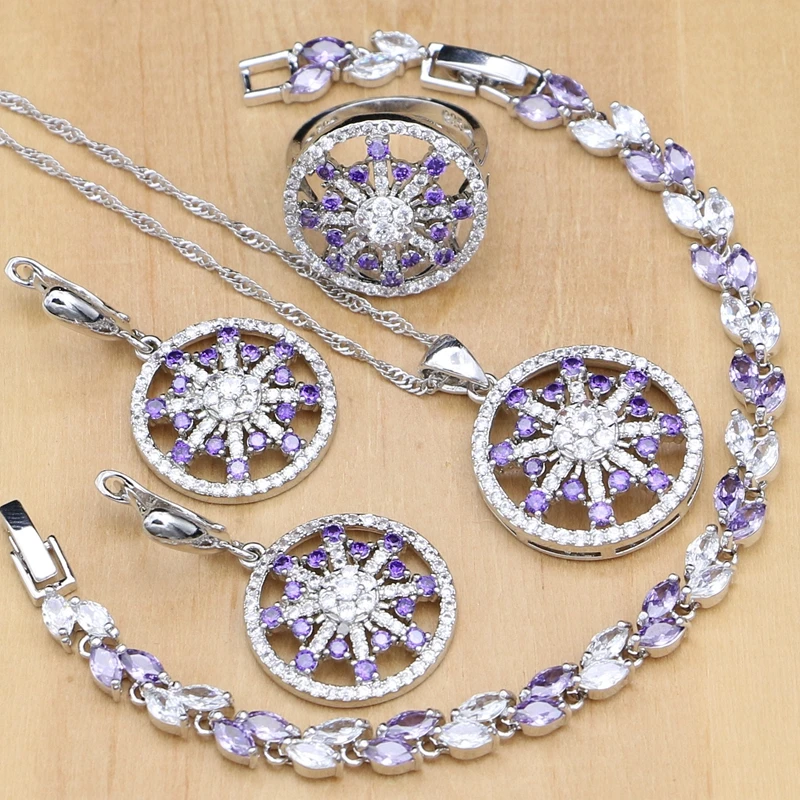 Набор женских ювелирных изделий из натурального серебра 925 пробы с фиолетовым