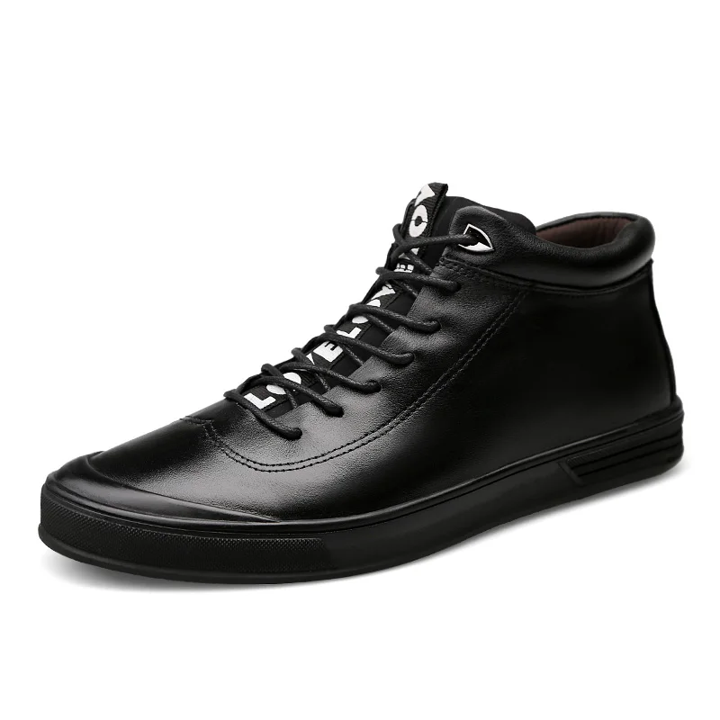 

Fashion Men's Winter Shoes Genuine Leather Classic Black Spring Casual Shoe Man Platform Shoes For Men Waterproof Flats Sneakers