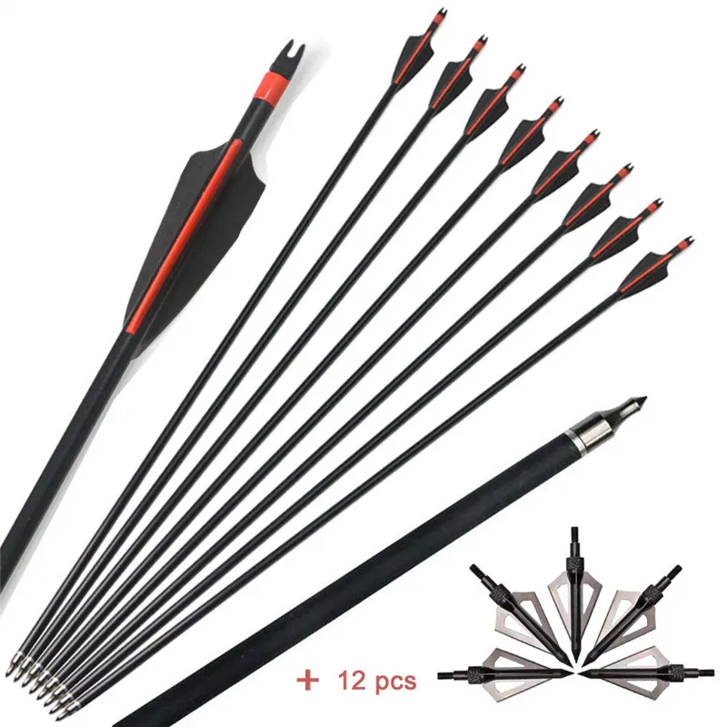 12 pcs Red Set 12 шт. 30 дюймы стекловолокно стрелы позвоночника 500 OD 8 мм ID 6 мм со стрелкой для блочного Лука и изогнутого лука Аксессуары для стрельбы из лука - Цвет: 12 pcs Red Set