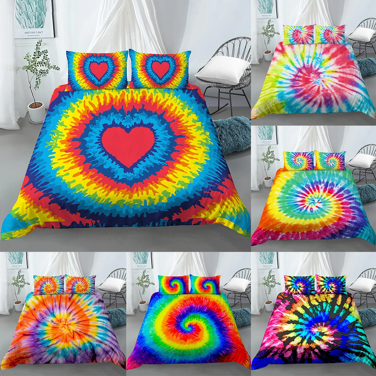 

Комплект постельного белья с 3d-психоделическим принтом, разноцветный пододеяльник с цветущей спиралью, одеяло для взрослых пододеяльник, д...