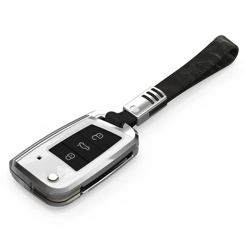White-leather buckle Автомобильный чехол для ключей защитный чехол для ключей брелок держатель для Volkswagen Lavida Plus Tiguan Bora L Touran L Golf автомобильные аксессуары - Название цвета: White-leather buckle