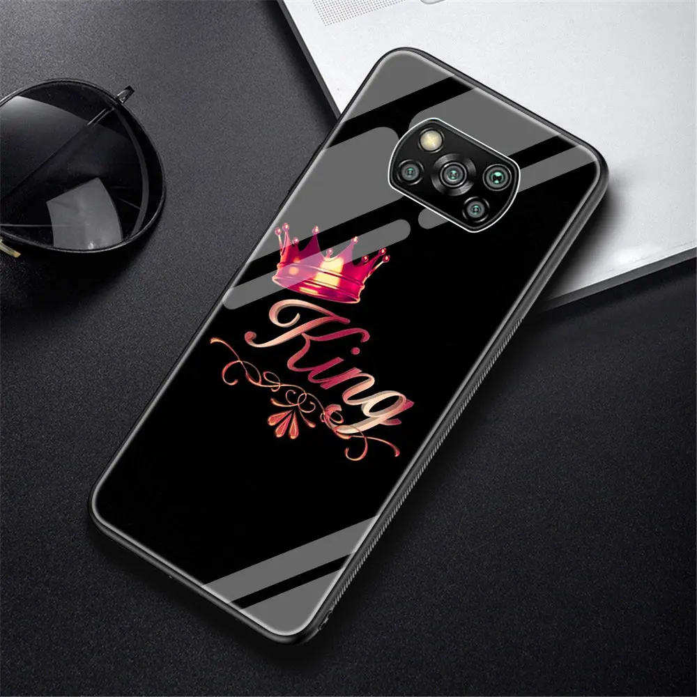 

King And Queen Cover Case for Xiaomi Mi Poco X3 NFC Note 10 Lite 9T 10T Pro CC9E 10S Tempered Glass Soft Edge Shell