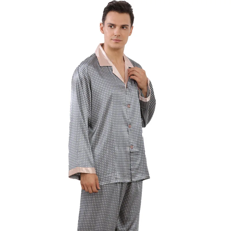 

Mens Pajamas Men Sleepwear Imitation Silk Pajama Set Men Comfortable Soft Sleepwear Set Top + Pants Two-piece Mens Clothing Sets