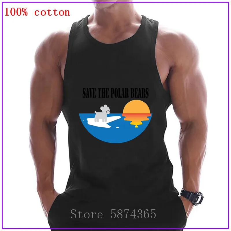 Elegant Ice Sunset Sea design Save the polar bear Mens Clothing Gyms Tank Tops Men cotton Vest Compression Bodybuilding Tanktop |