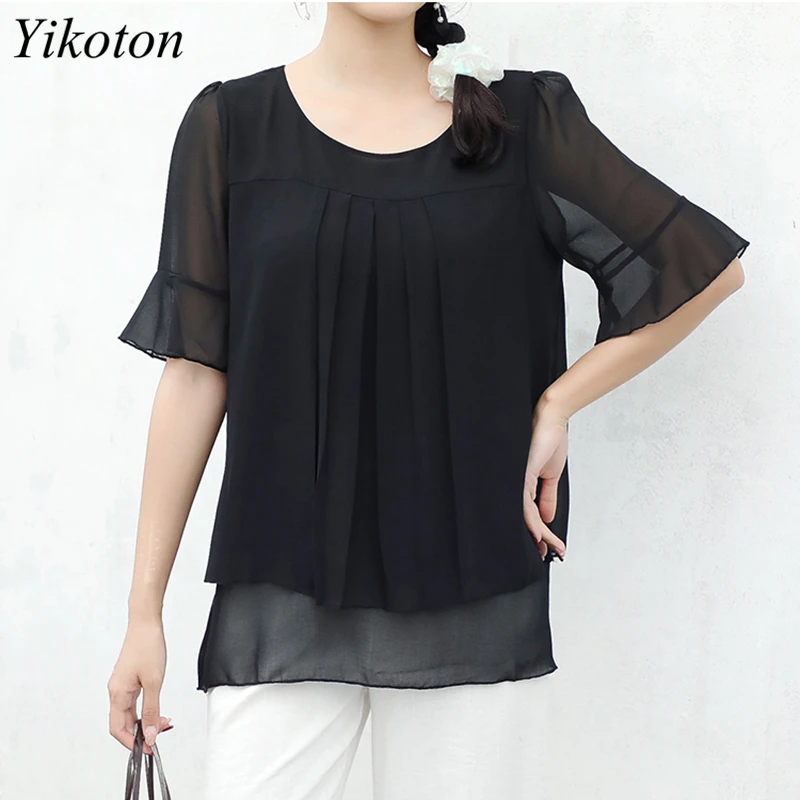 

Футболка женская шифоновая с коротким рукавом и круглым вырезом