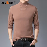 mens fleece long sleeve t shirt 2019 solid color fleece half high collar bottoming shirt soft warm mens clothing mtl118