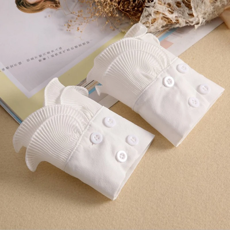 

Women Sweet Layer Agaric Ruffles Stand False Fake Collar Button Down Half-Shirt