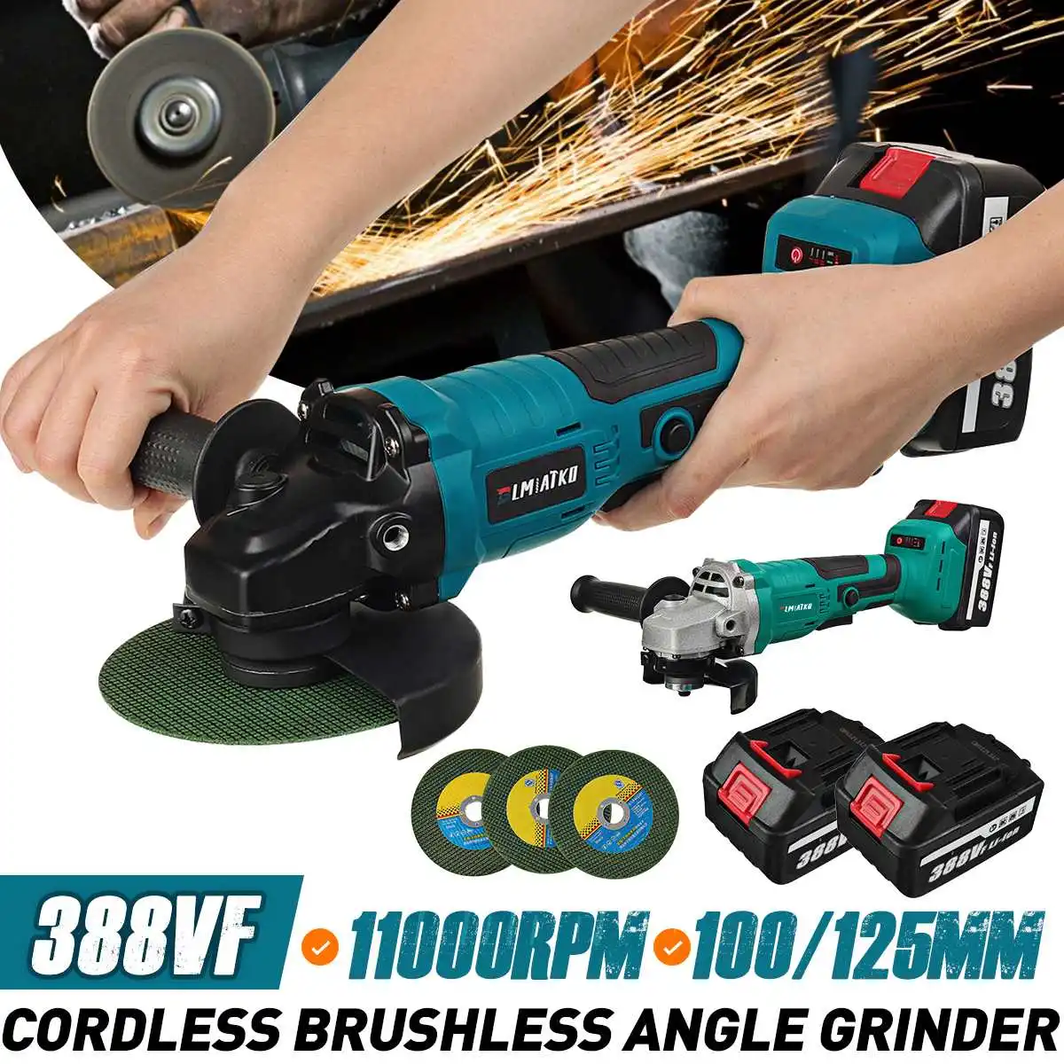 

BLMIATKO 388V 100mm 125mm Cordless Angle Grinder Lithium-Ion Battery Polishing Cutting Machine Electric Angle Grinder Power Tool