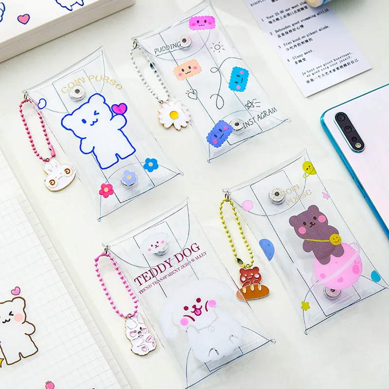 Яркий прозрачный кошелек с медведем маленький для ключей портативный мини