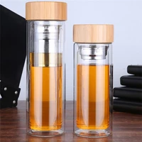 portable tea bottle glass water bottle infuser with filter strainer high borosilicate glass water cup with bamboo lid 350450ml