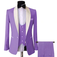 2020 purple mans suits for wedding slim fit business suits groom wear tuxedos wedding suits three pieces suitjacketpantsvest