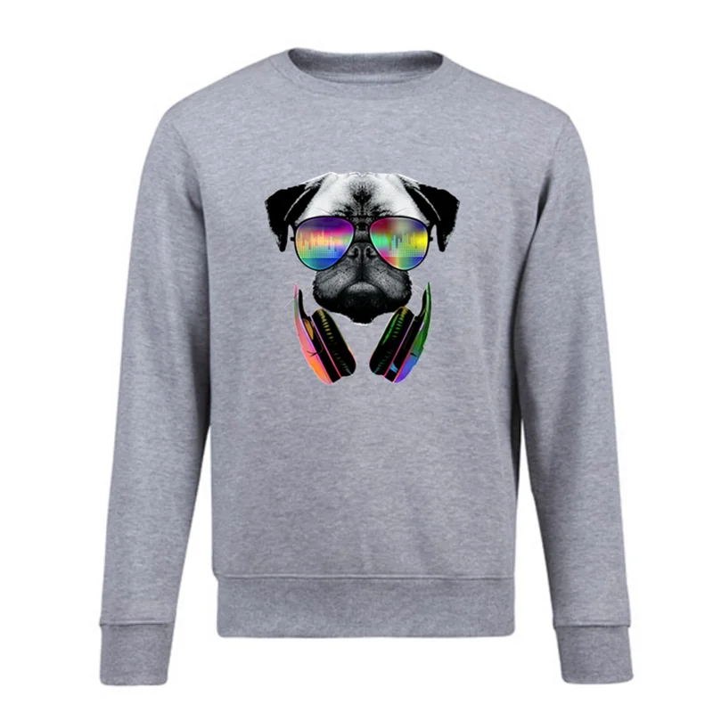 Свитшот мужской флисовый Повседневный пуловер с надписью Music Lover Pug забавная