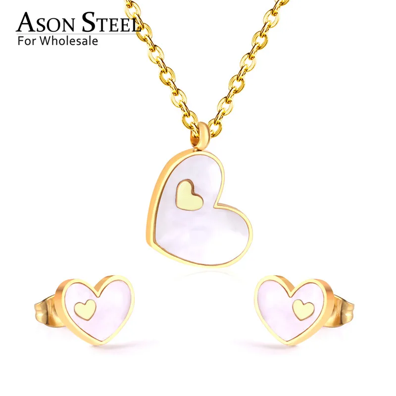 ASONSTEEL Bijoux женские свадебные ювелирные наборы сердце белый/черный корпус ожерелье