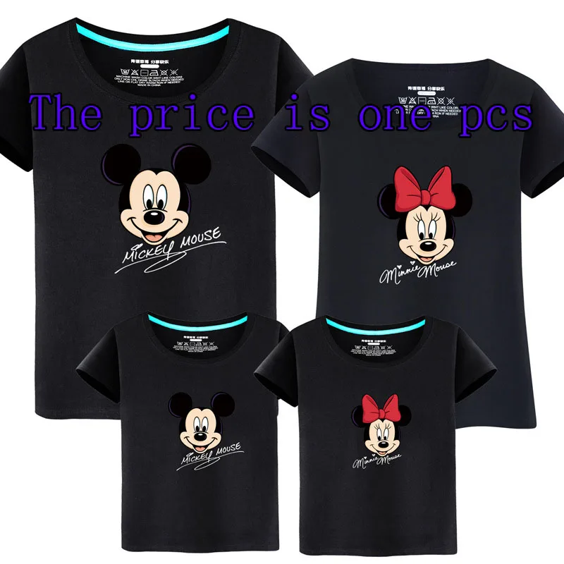 Disney Family Matching Clothes Cartoon Mickey Minnie Printed T-shirts Mother and Daughter Tops Dad Son Mom Family Look Kids