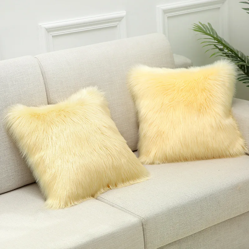 OIMG Fur Velvet Throw Pillow Sofa Cushions Covers Yellow Pillowcase For 45*45cm | Дом и сад