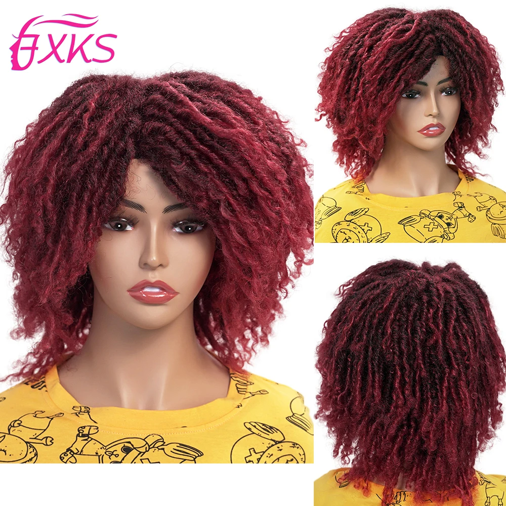 

Ombre Burg Dreadlock Braided Wigs Black Brown Synthetic Hair Faux Locs Twist Wigs Short Afro Curly Synthetic Wig 6Inches FXKS