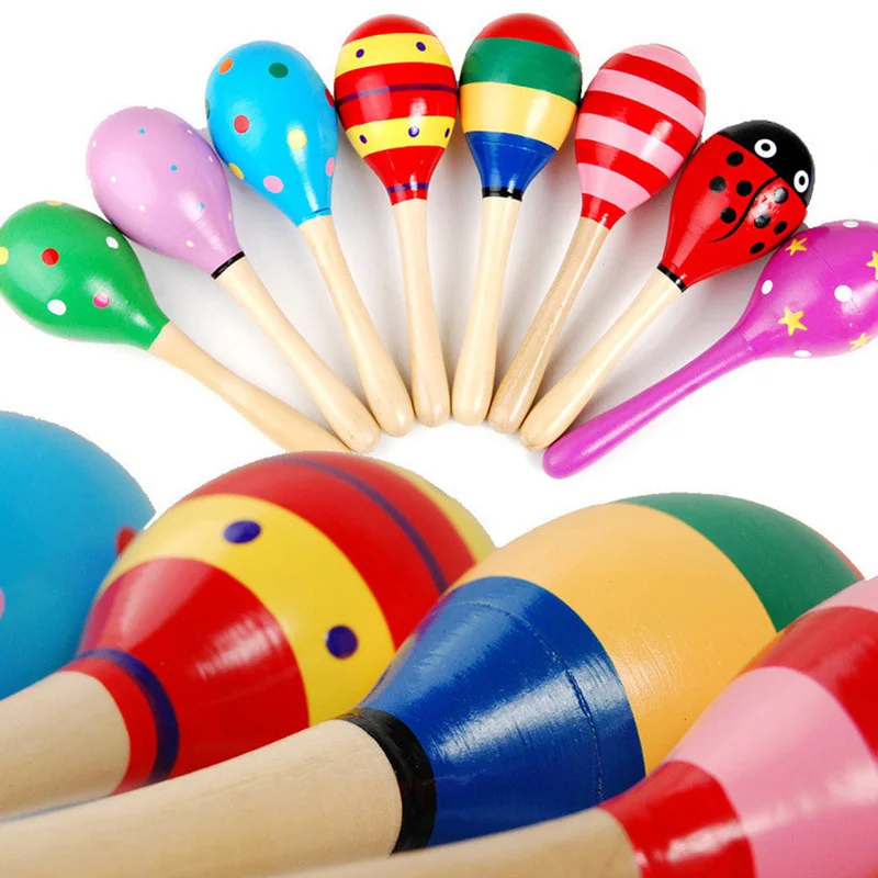 

Child Gift Educational Musical Toy Wooden Maraca Rattles Funny Sand Hammer Random Color 1Pcs Baby Rattle Shaker Instrument Toys