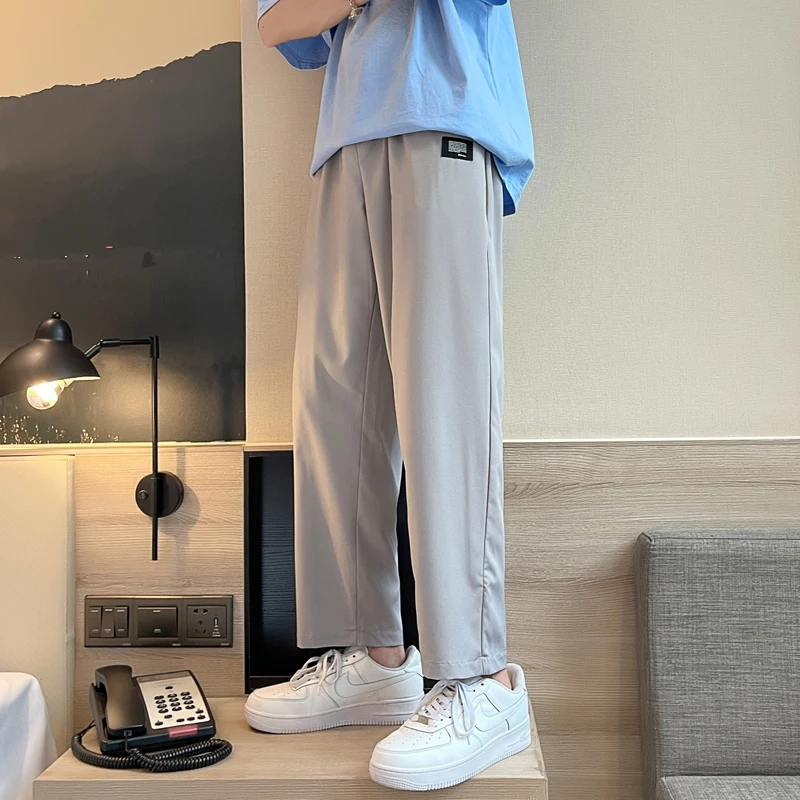 

Hip Hop Mens Summer Loose Straight Pants 2021 Men New Light Wild Leg Oversize Trousers Solid Color Male Pants Clothing M-5XL